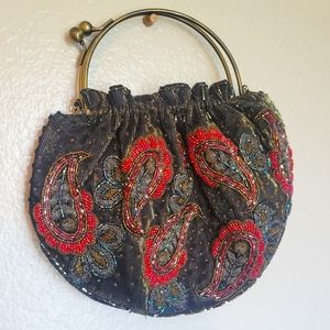 Vintage beaded purse handbag, red and black